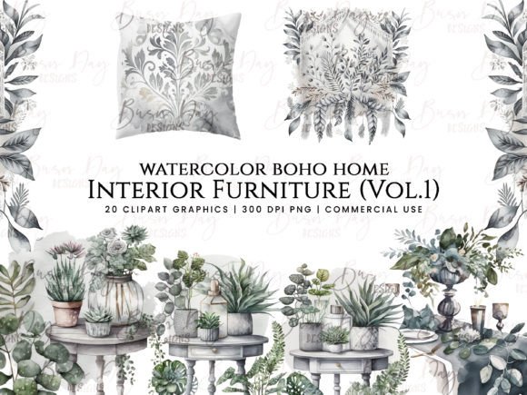 Download Watercolor Boho Home Interior Furniture - Watercolor boho Collection