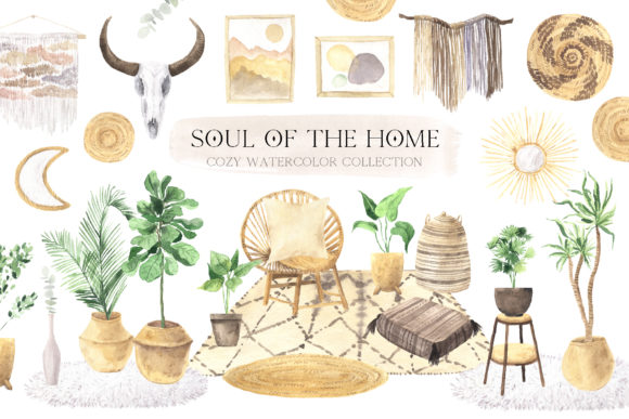 Download Watercolor Boho Home Interior Clipart - Watercolor boho Collection