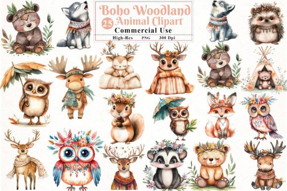 Download Watercolor Boho Woodland Animal Clipart - Watercolor boho Collection
