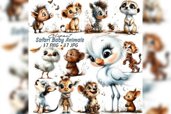 Download Whimsical Safari Baby Animals Clipart - Baby animals clipart Collection