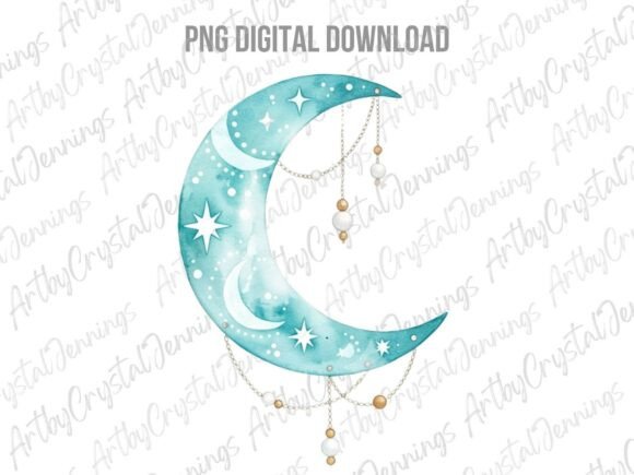 Download Celestial Watercolor Boho Moon PNG - Watercolor boho Collection