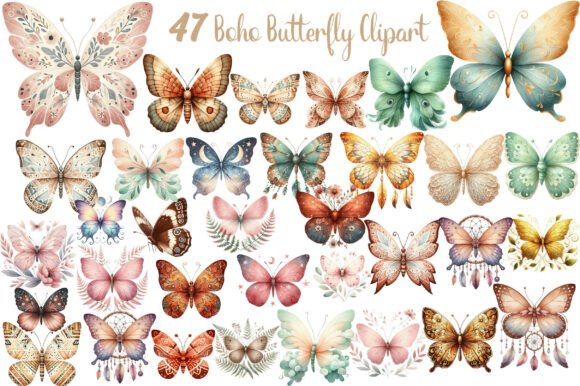 Download Watercolor Boho Butterfly Clipart - Premium Resources