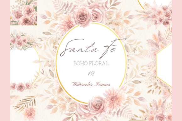 Download Watercolor Boho Pink Floral Frames Set - Premium Bundle