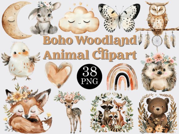 Download Watercolor Boho Woodland Animals Clipart - Premium Resources