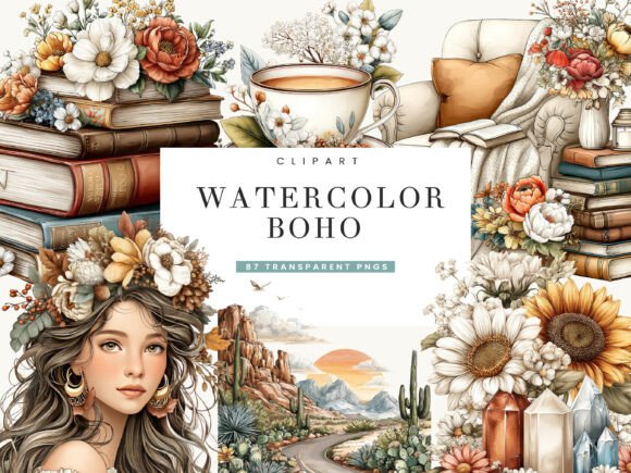 Download Watercolor Boho Clipart Bundle - Watercolor boho Collection