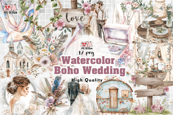 Download Watercolor Boho Wedding Clipart PNG - Premium Resources
