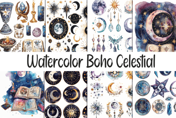 Download Watercolor Boho Celestial Paper - Watercolor boho Collection