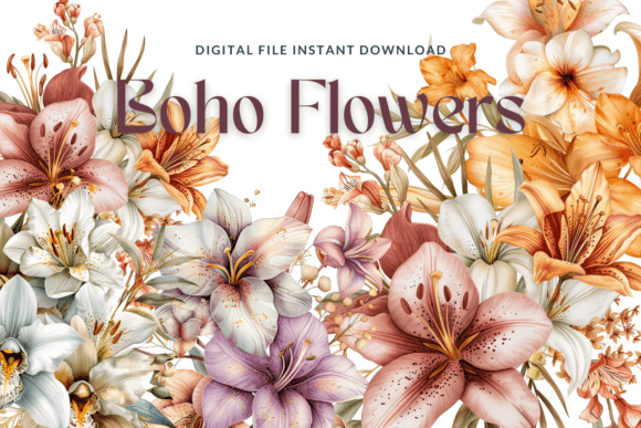 Download Watercolor Boho Flowers Clipart - Premium Resources