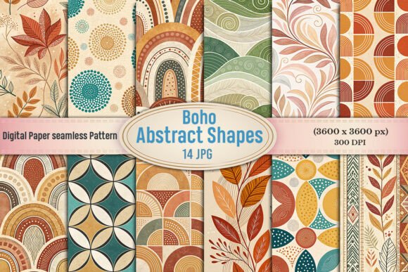 Download Boho Abstract Shapes Digital Paper - Abstract Collection